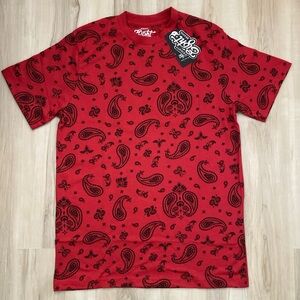 Eighty Eight Red Short Sleeve Tee with Vintage Paisley Design